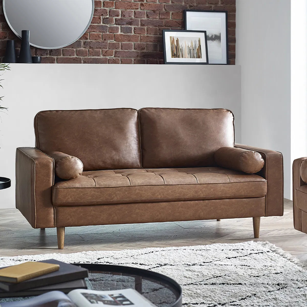 Callow Brown Faux Leather Sofa | 3 Seater